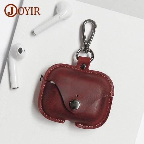 JOYIR Genuine Leather Earphone Protective Bag Box Digital Charger for AirpPods Case Cover with Keychain Accessories