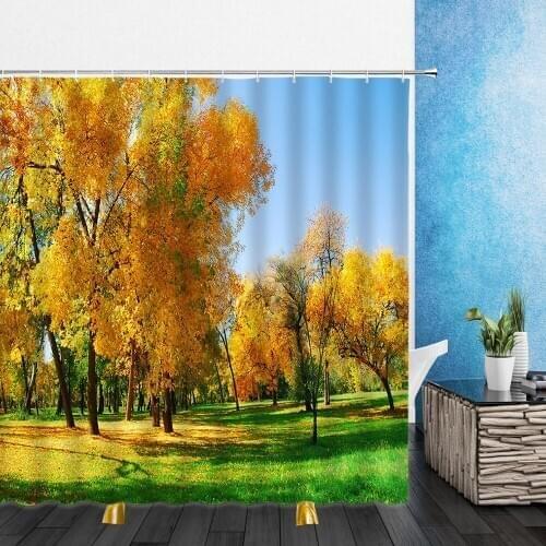 Landscape Shower Curtains Grassland Grass Four Seasons Natural Natural Bathroom Home Decor Waterproof Polyester Cloth Curtain