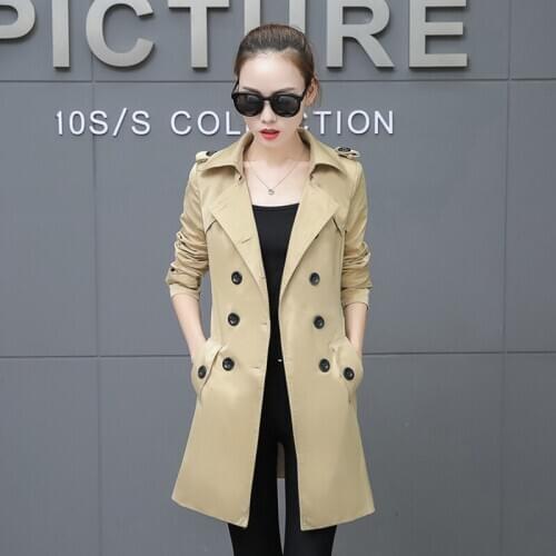 Fashion Spring Autumn Trench Coat 2020 Womens Slim Outwear Large Size Med-length Double-Breasted Windbreaker Overcoat Mujer Q27