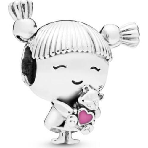 Fashion Original Silver Plated Bead Cute Girl Charm Fit Pandora Bracelet Necklace DIY Women Jewelry Making