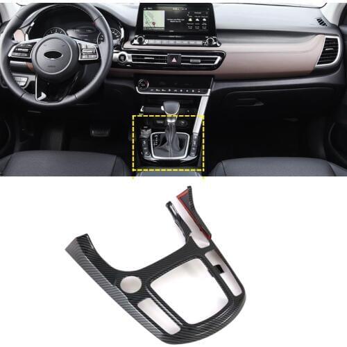 For Kia Seltos 2019 2020 Carbon Fiber ABS Car Interior Gear Shift Knob Frame Cover Trim Moldings Car Styling Accessories