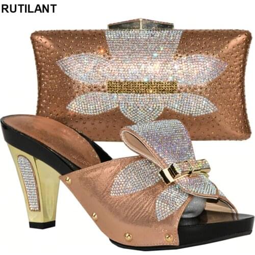 New Shoes and Bag Set African Sets Peach Color African Shoe and Bag Set for Party In Women Italian Shoes with Matching Bag Sets