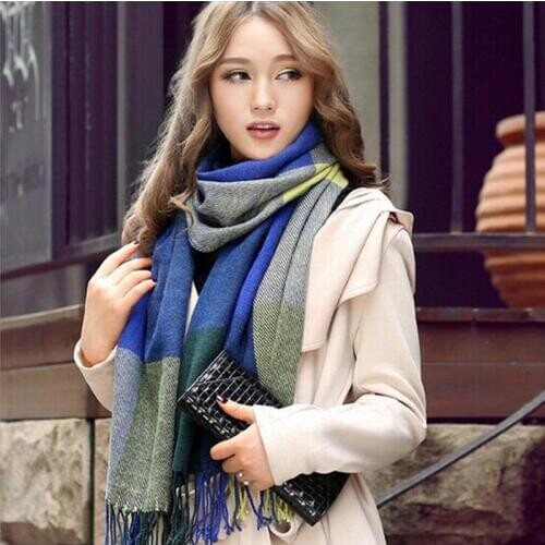 New Fashion Winter Scarf High Quality Shawls And Scarves Knitted Blanket Scarf Warm Plaid Scarf Free Shipping TKS001-green blue