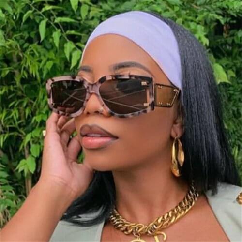 Retro Square Pink Leopard Sunglasses For Women 2021 New Metal Wide Legs Large Frame Gradient Sun Glasses Vintage Goggles Oculos