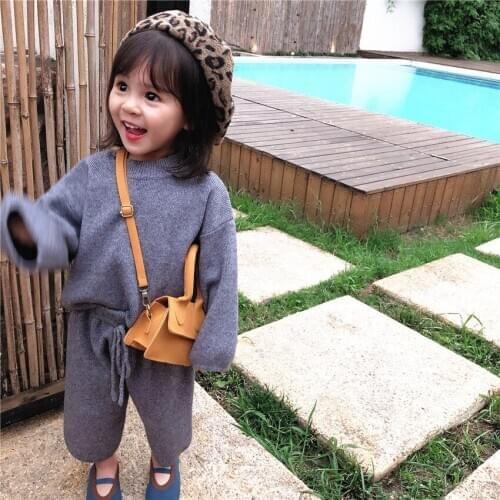 1 2 3 4 5 6 Years Toddler Girls Sweater Suit Autumn Korean Casual Loose Sweater Top Pants 2pcs Set for Girl Kids Girls Clothes