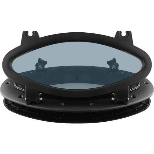Oval Boat Porthole Window with Black ABS Plastic Trim Port Hole & Tempered Glass - 400x200mm/15.75x7.87inch