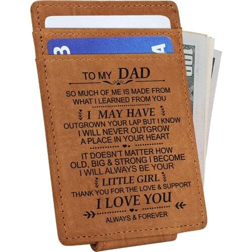 Personalized Engrvaed Money Clip Slim Cow Leather Wallet Strong Magnetic Front Pocket RFID Blocking Card Holder For Men Gifts
