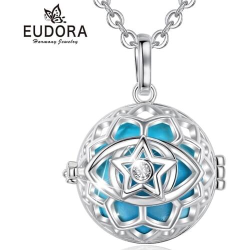 EUDORA 20mm Star Hollow Cage Pendant Harmony Bola Musical ball Pendant with CZ Angel caller Necklace For Pregnancy women K368