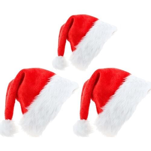 3pcs Plush Christmas Hat Unique Design Pompom Ball Velvet Santa Hat Fashionable Plaid Santa Claus Hat Adults Festival Decoration