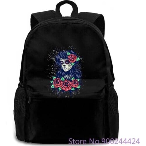 Sugar Skull Wo Day of The Dead with Red Roses s Ladies Tracksuit Grunge Female women men backpack laptop travel school
