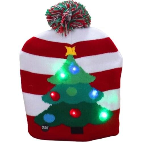LED Christmas Hat Light Up Christmas Hats Xmas Tree Ugly Hat Unisex Knitted Beanie Cap for Holiday Party