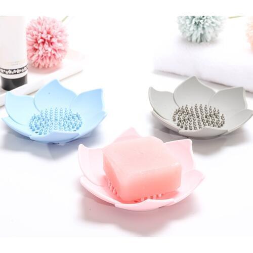 Silicone Soap Drain Tray Flower Lotus Shaped Soap Holder Bathroom Soap Drain Storage Dish Kitchen Portable Soap Dishes Tools