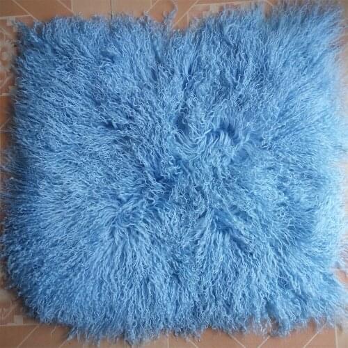 Blue Mongolian Fur Cushion Cover Sofa Real Fur Pillow Covers Home Decor Pillow Cases Christmas