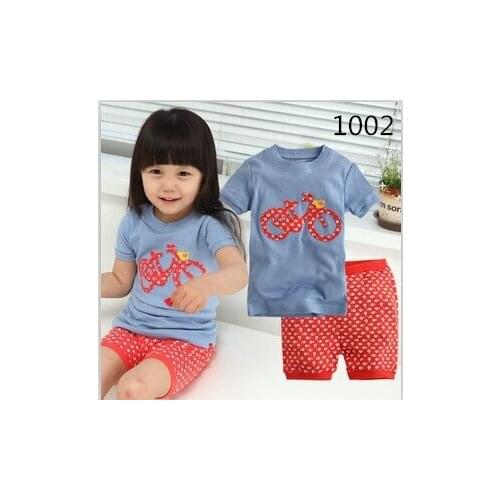 Bike Kids Cotton Pajamas Sets Summer Baby Girls Boys Clothes Cartoon Children Sleepwear Short Sleeve Tops Pants Kids Pyjamas Set