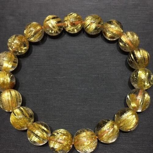 Top Quality Natural Gold Rutilated Quartz Clear Round Beads Bracelet 10.5mm Women Men Rare Wealthy Stone Genuine AAAAAA
