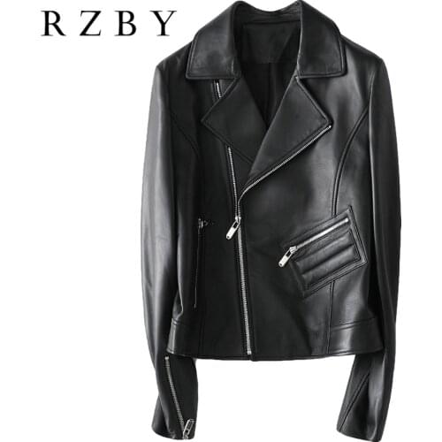 Real Genuine Leather Jacket For Women 2020 New Vintage Sheepskin Coat Fashion Punk Outwear Motorcycle Casual Veste RZBY234
