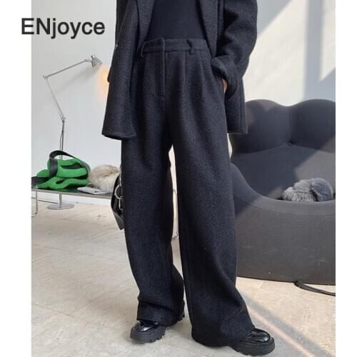 Women High Waist Wide Leg Plus Long Wool Harem Pants Ladies British Loose Trousers 2020 Streetwear Thick Winter Suit Pants