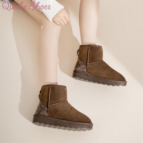 2020 Winter New Womens Snow Boots Fashion Warm Suede Womens Flat Bottom Short Home Casual Shoes Size 35-40