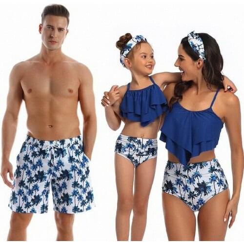 Women Bathing Suit Bodysuit Matching Family Bikini Swimsuit for Father Mother Son Daughter Children Kids Beach Short Swimwear