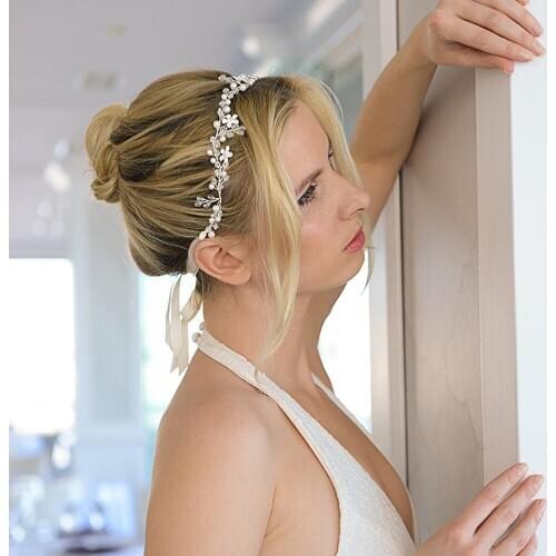 ZMHP347 New Trendy Headband Silver Rhinestone Applique Tiara Floral Bride Headpiece Wedding Hair Accessories Princess Headdress