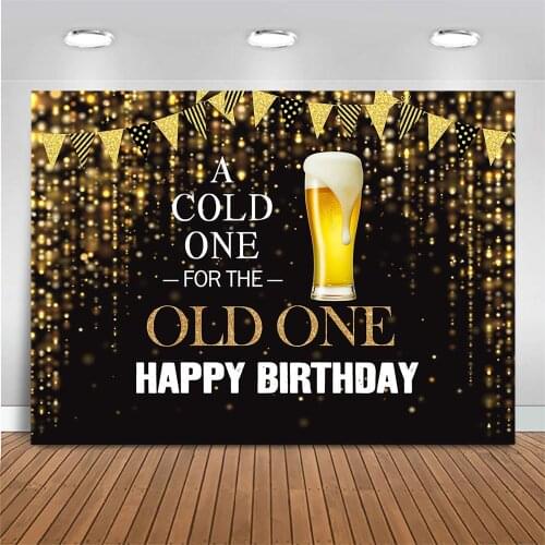 Mocsicka Gold Glitter Happy Birthday Custom Background for Photo Studio Beer Adult Birthday Party Backdrop Banner Decoration