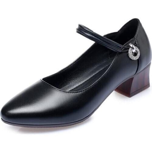 ZXRYXGS New Spring Rhinestone High Heel Shoes Real Cowhide Leather Shoes Light Soft Elegant Comfort Fashion Shoes Large Size 43