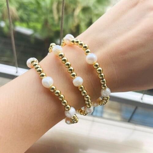 10Pcs, Fashion Gold Color Beads Pearl Charm Beaded Bracelets Set for Women Charm Party Jewelry Gift Elastic