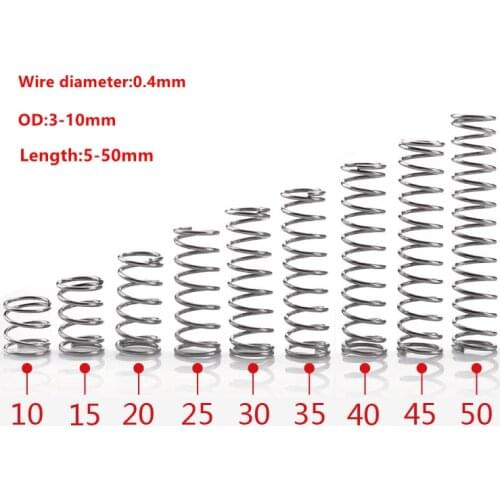 10Pcs Stainless Steel Compression Small Spring Wire Diameter 0.4mm Return Spring Spiral Spring Ressort 5mm 10mm 20mm 40mm 50mm