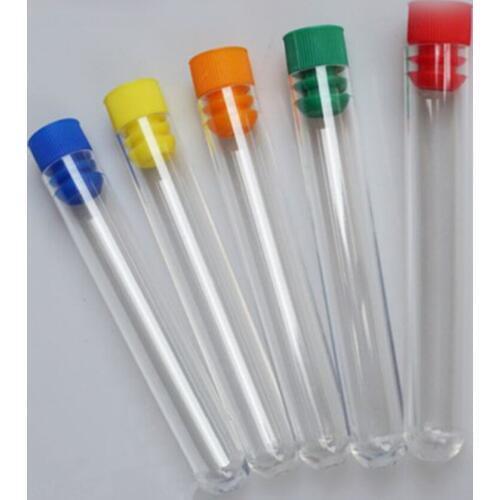 100pcs 12x60 mm Plastic Test Tube With Cap random Colors Of Cap High Quality Clear Like Glass