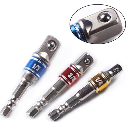 3Pcs/set Chrome Vanadium Steel Socket Adapter Hex Shank to 1/4" 3/8" 1/2" Extension Drill Bits Bar Hex Bit Set Power Tools