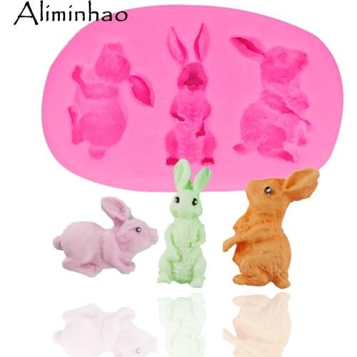 B1381 3 Holes Rabbit Fondant baking Paste Mold Cake Decorating Polymer Clay Resin Candy Super Sculpey