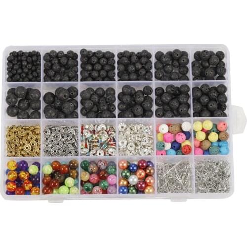 4-10mm Black Volcanic Rock Chakra Beads Zinc Alloy Accessories Accessories Artificial Glass Pearl 24 Grid Boxed Combination