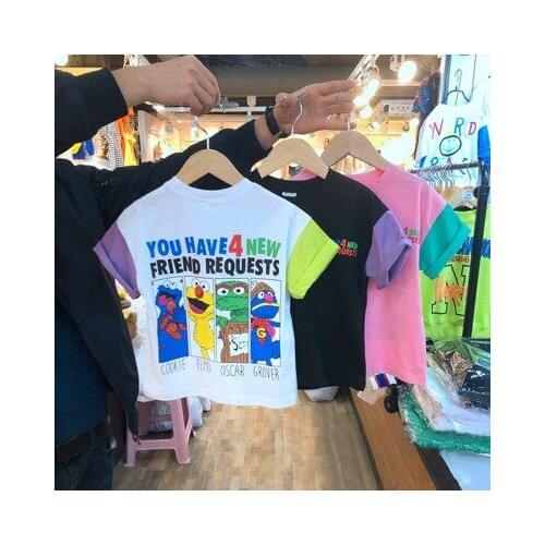 Korean Childrens T-shirt 2021 New Hit Color Short-sleeved Letter Pattern T Shirt Baby Summer Cotton Unisex Childrens Tee Shirt