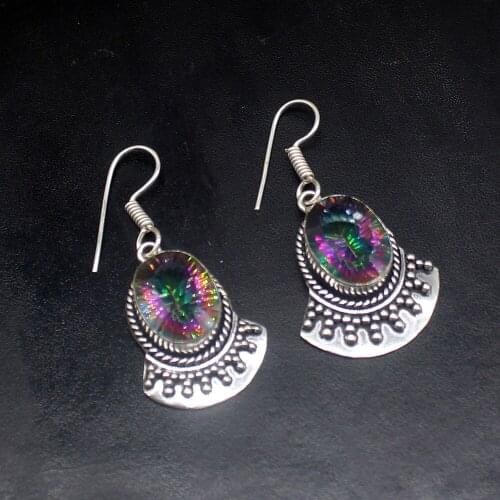 Gemstonefactory Big Promotion Single Unique 925 Silver Rainbow Fire Topaz Women Ladies Gifts Dangle Drop Earrings 20211769