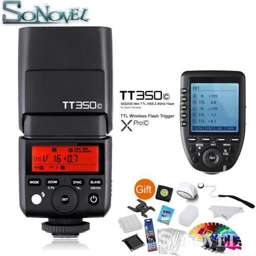 Godox TT350C Mini Speedlite + XPro-C Flash Trigger Transmitter 2.4G Wireless X System with E-TTL HSS GN36 Camera Flash for Canon