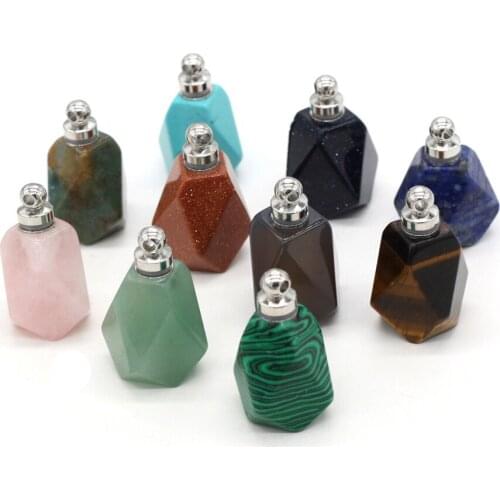 Faceted Semi-precious Stone Pink Crystal Quartz Perfume Bottle Pendant Wholesale Charms for Necklace Dangle Jewelry Making