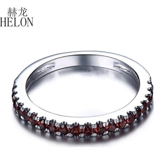 HELON Solid 14k White Gold Flawless Round 0.4ct Genuine Garnet Engagement Anniversary Ring Women Wedding Gemstone Fine Jewelry
