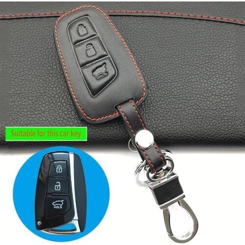 Exquisite bags main cases 100% leather sets Car key cases For Hyundai IX45 Santa Fe (DM) 2013 2014 2015 2016 3 buttons Key Shell