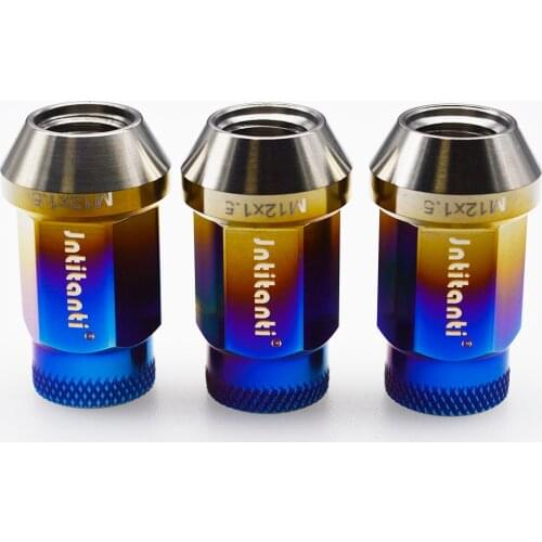 High performance strong burnt blue color 60 degree cone seat open end anti-theft Gr.5 titanium alloy lug nut M12*1.25*35mm