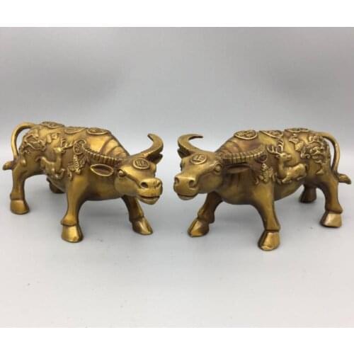 China brass wealth cow crafts statue A pair