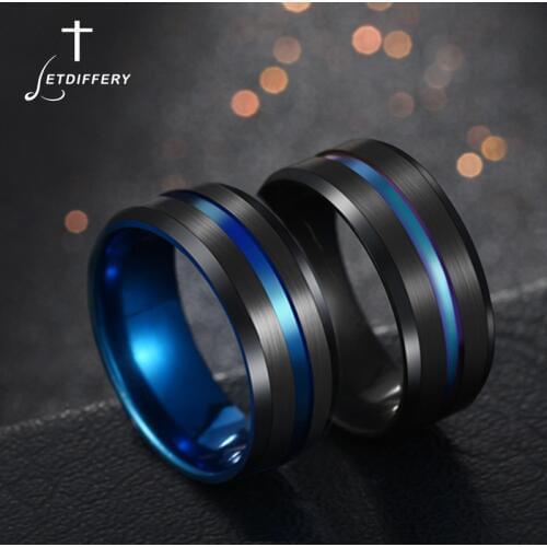 Letdiffery Punk Blue Groove Rings Stainless Steel Midi Rings For Men Charm Male Jewelry Party Gifts