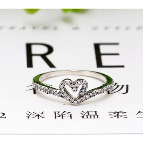 New Fashion Original 925 Silver Sparkling Wishbone Heart Ring For Women Wedding Engagement Pan Rings DropShip Wholesale
