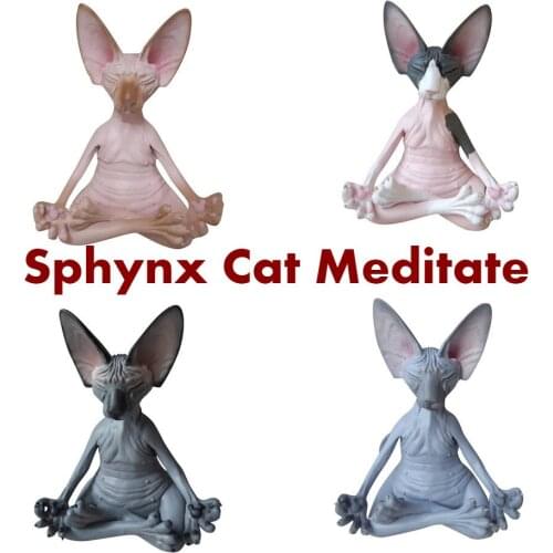 Sphynx Cat Meditate Collectible Figurines Miniature Handmade Decor Animals Zen garden Figure Toys Animal Model Home Decor