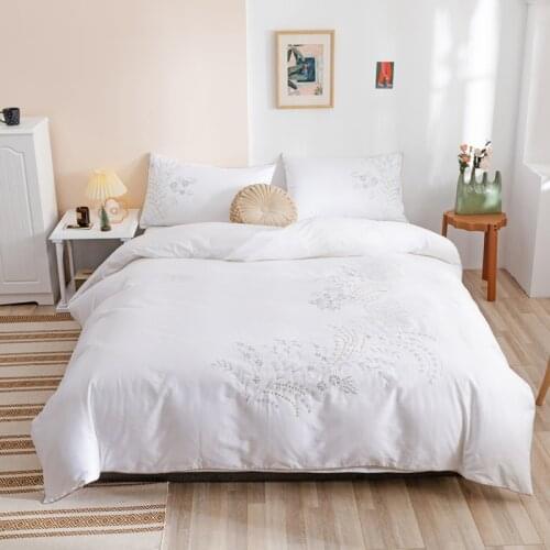 British Style Cotton Duvet Cover Pillow Case Bedding Sets with Beads Embroidered Plant Floral 3pcs Doubles Bed Set Queen Size