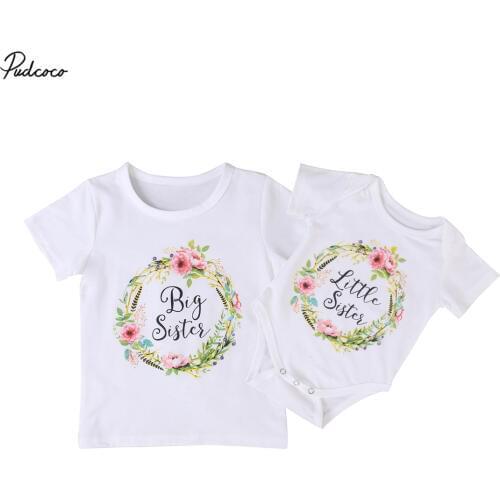 Family Clothing Set Baby Kids Girls 2017 New Little Big Sister Short Sleeve Clothes Jumpsuit Romper Outfits T Shirts