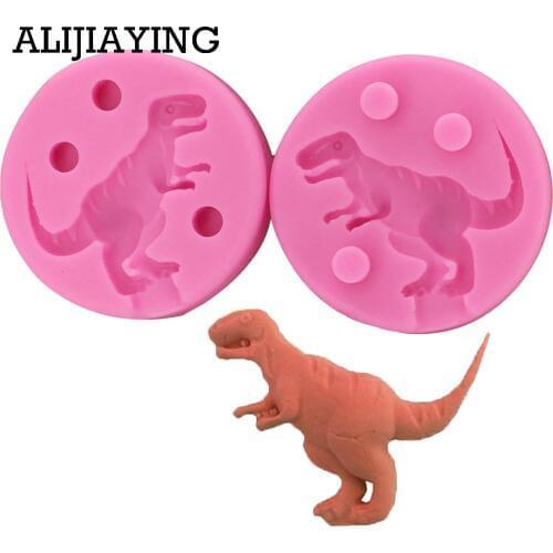 M0827 2Pcs/set 3D Dinosaur mold Tyrannosaurus rex cartoon silicone mold Fondant cake decoration clay kitchen baking tools
