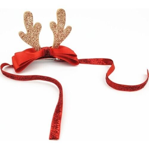 Pet Puppy cat cute bow hair clip dog Grooming Accessoires Christmas childrens shiny three-dimensional antler red bow ribbon