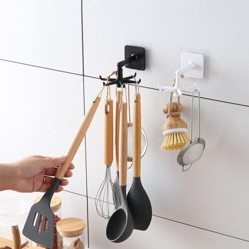 Multifunctional rotating and folding hook kitchen perforation-free shelf kitchenware rotating rack