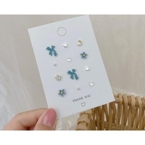 Fashionable And Exquisite Blue Flower Bow Earrings Set Combination Female S925 Temperament Niche Design Earrings