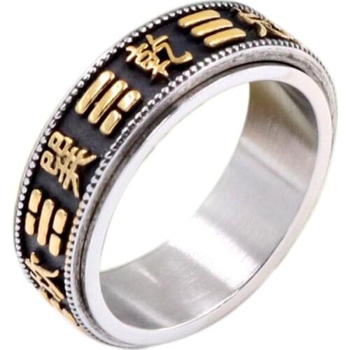 Wholesale Vintage Style Mens Ring Stainless Steel Men women Jewelry Chinese Taoism Rotatable Rings for Mens Rings